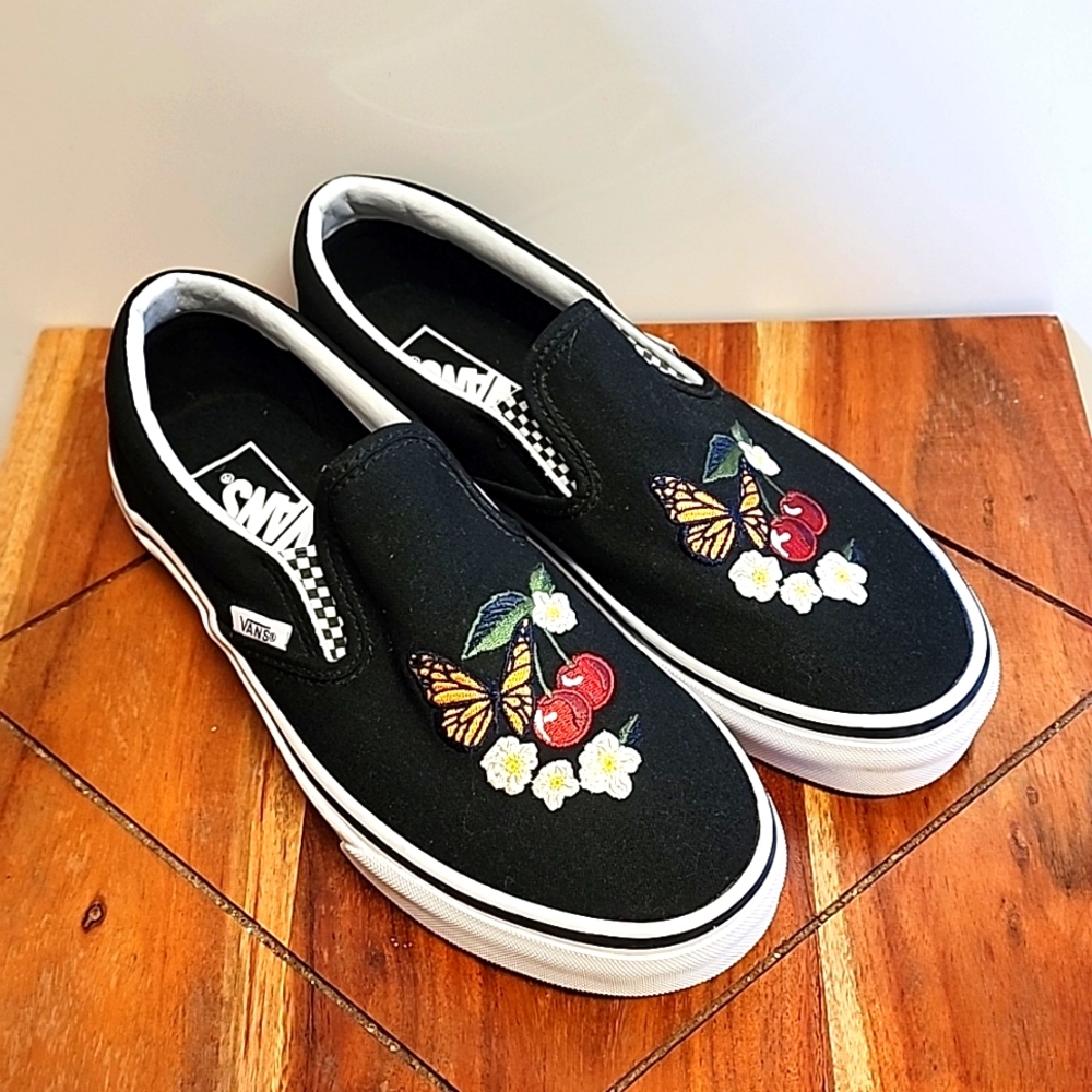 Vans slip on shoes butterfly & cherries